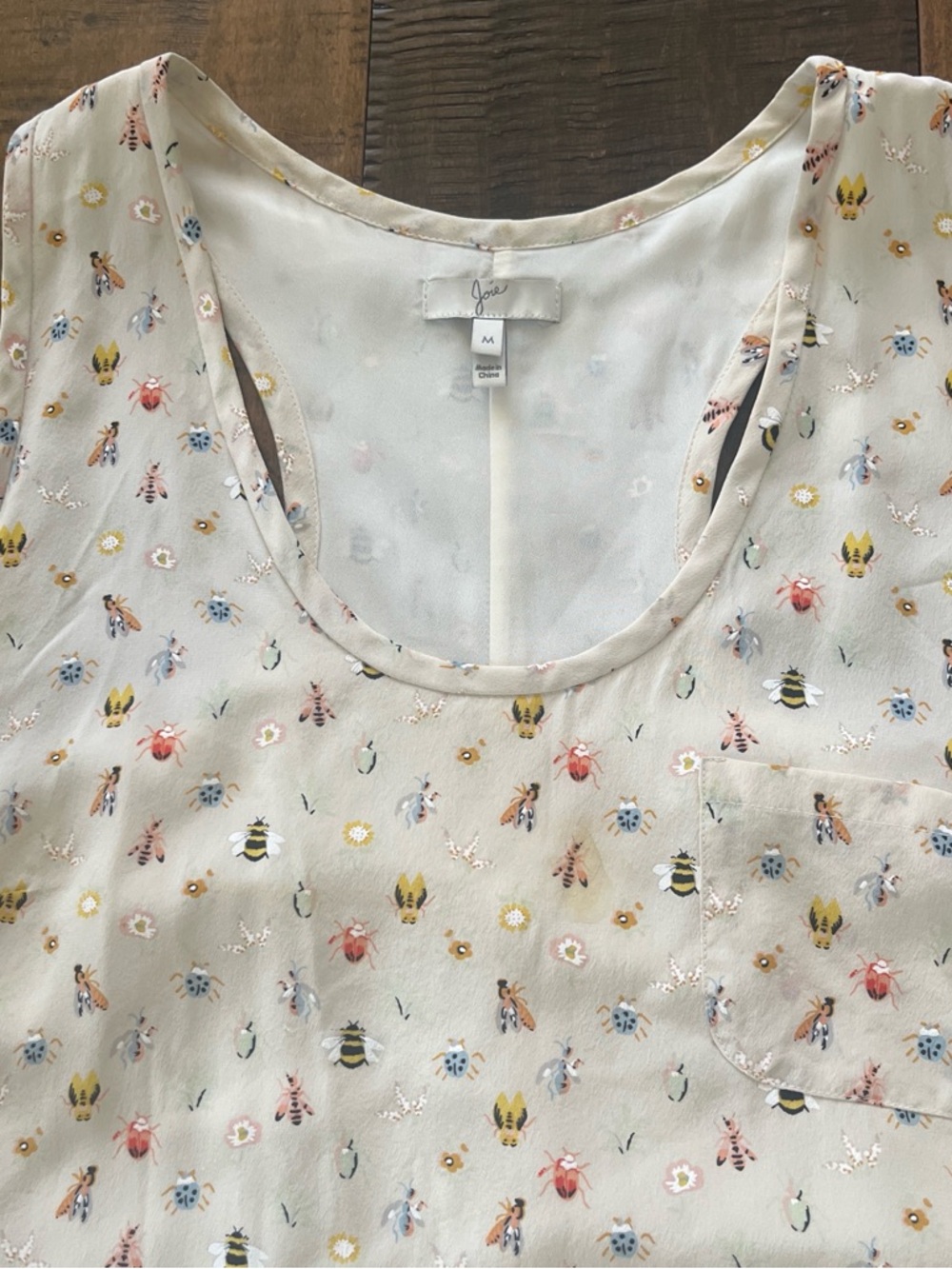 100% Silk Joie "Rain" tank dress with bug and bee print Sz Medium